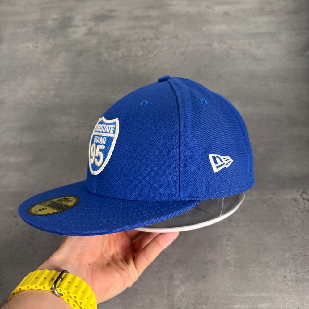 Vintage New Era I-95 Fitted Hat 8 Blue Interstate Miami 95 305 Wool USA Made Cap - Picture 3 of 8